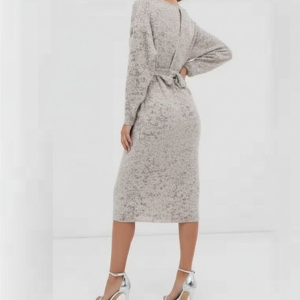 Nwt ASOS DESIGN Gold Scatter Sequin Batwing Sleeve Wrap Midi Dress Size 10 - Picture 4 of 14